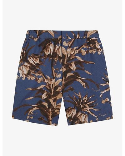 Ted Baker Vy Floral-print Elasticated-waist Cotton Shorts - Blue