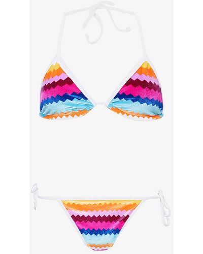 Missoni Chevron-pattern Triangle-cup Velour Bikini - Multicolour