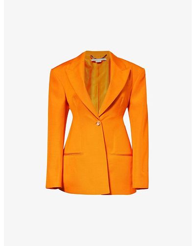 Stella McCartney Peak-lapel Padded-shoulder Woven Blazer - Orange