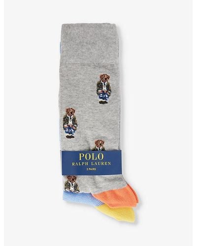 Polo Ralph Lauren Bear-embroidered Pack Of Two Stretch-cotton Blend Socks - Blue