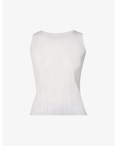 Pleats Please Issey Miyake Basics Sleeveless Pleats Knitted Top - White