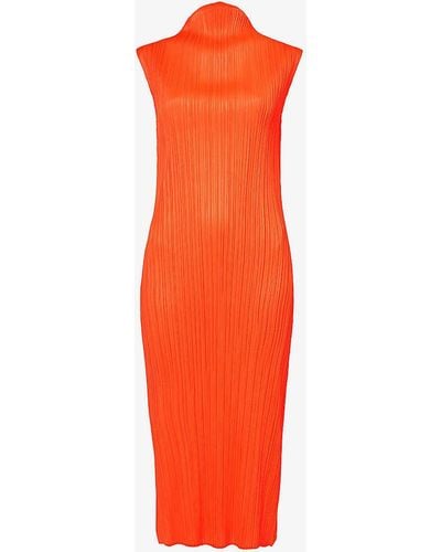 Pleats Please Issey Miyake April High-neck Knitted Midi Dress - Red