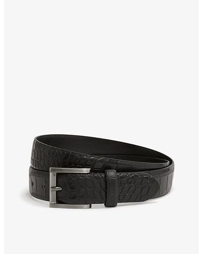 Reiss Albany Croc-effect Leather Buckle Belt - Black