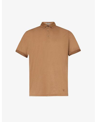 Corneliani Brand-appliqué Cotton Polo Shirt - Brown