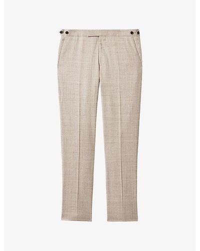 Reiss Boxhill Slim-fit Checked Stretch Linen-blend Trousers - Natural