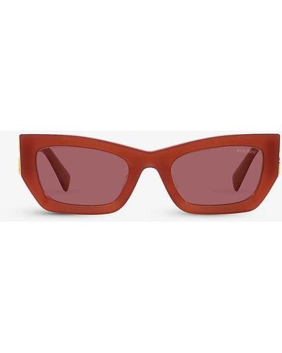 Miu Miu Mu 09ws Brand-embellished Rectangular-frame Acetate Sunglasses - Red