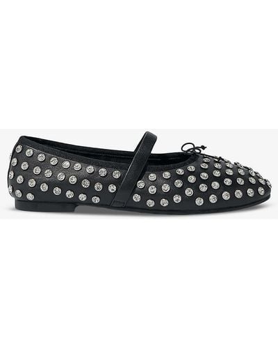 Maje Crystal-embellished Leather Ballet Court Shoes - Black