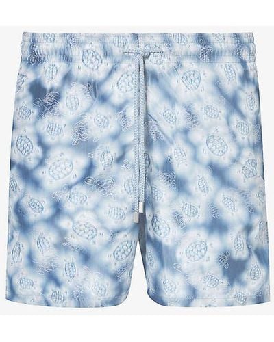 Vilebrequin Moopea Floral-print Recycled-polyester And Silk Swim Shorts - Blue