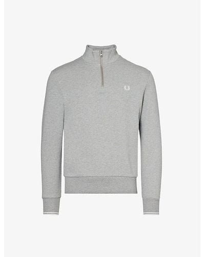 Fred Perry Ringer Logo-embroidered Half-zip Cotton-jersey Sweatshirt X - Gray