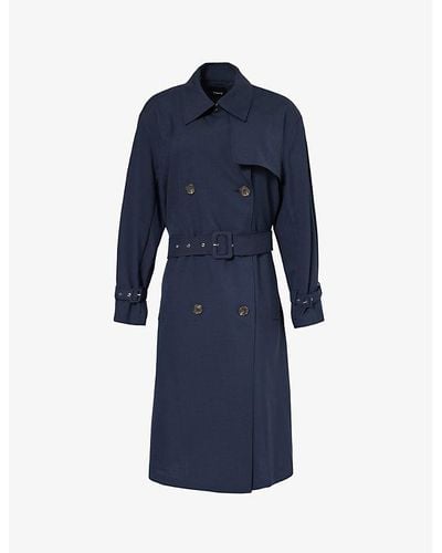 Theory Storm-flap Double-breasted Recycled-polyester Blend Trench Coat - Blue
