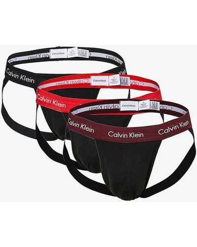 Calvin Klein Branded-waistband Pack Of Three Stretch-cotton Jockstraps - Red