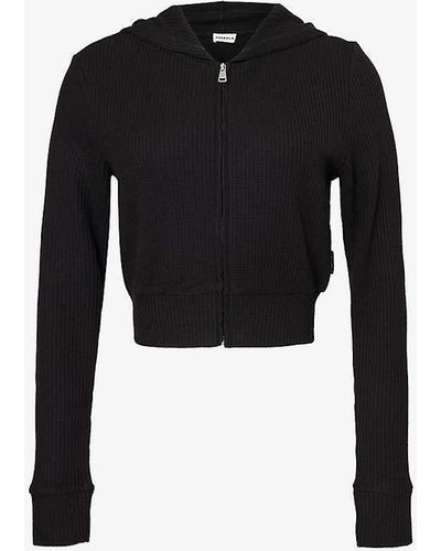 ADANOLA Waffle Relaxed-fit Stretch-woven Hoody X - Black