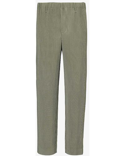 Homme Plissé Issey Miyake Pleated Regular-fit Straight-leg Knitted Trousers - Green