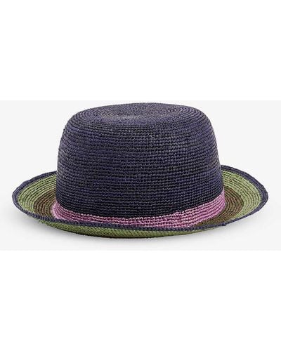 Paul Smith Striped Wide-brim Straw Hat - Blue