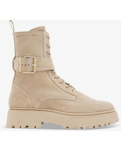 AllSaints Onyx Buckle-embellished Suede Ankle Boots - Natural