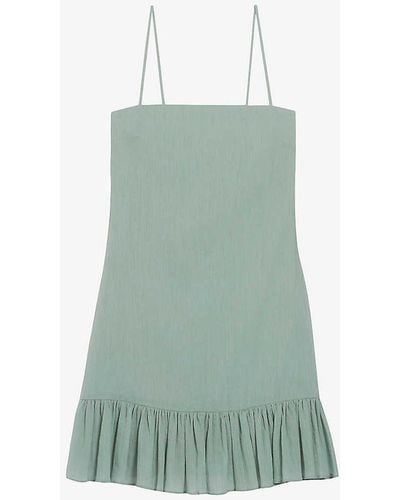 Claudie Pierlot Ruffle-hem Square-neck Cotton Mini Dress - Green