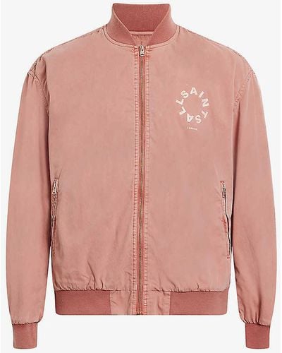 AllSaints Tierra Graphic-print Relaxed-fit Organic-cotton Bomber Jacket - Pink