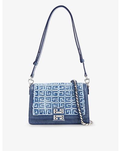 Givenchy Carry Frayed-panel Leather Shoulder Bag - Blue