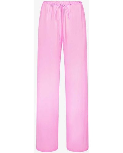 Skims Drawstring-waist Wide-leg Low-rise Silk Trouser - Pink