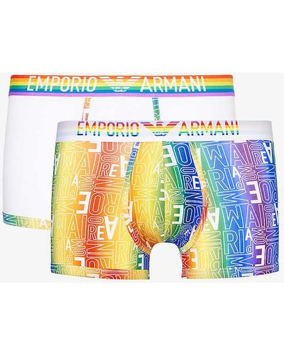 Emporio Armani Rainbow-logo Pack Of Two Stretch-cotton Trunks - Blue