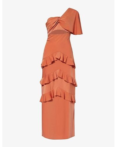 Pretty Lavish Romilly One-shoulder Cut-out Printed Satin Maxi Dress - Orange