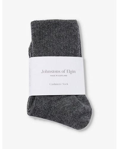 Johnstons of Elgin Ribbed Knitted Cashmere-blend Socks - Grey
