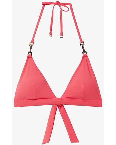 Reiss Riah Side-tie Low-rise Stretch-woven Bikini Top - Red