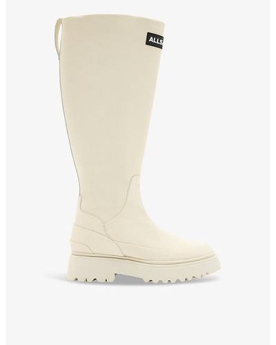 AllSaints Octavia Logo-print Rubber Knee-high Boots - Natural