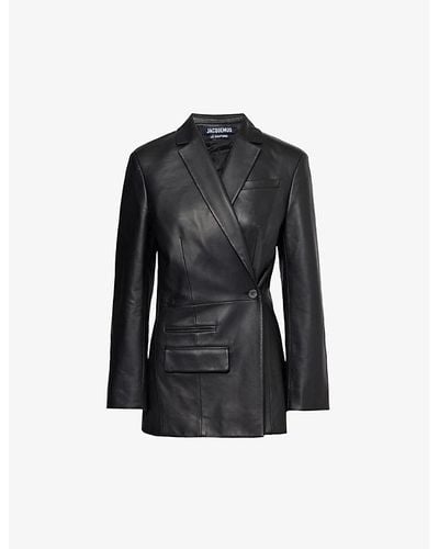 Jacquemus La Veste Asymmetric Leather Blazer - Black