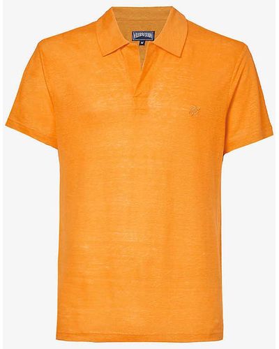 Vilebrequin Pyramid Brand-embroidered Relaxed-fit Linen Polo Shirt - Orange