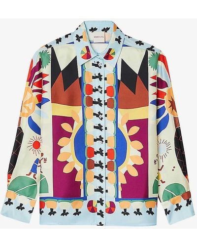 Sandro Graphic-print Relaxed-fit Silk Shirt - Multicolour