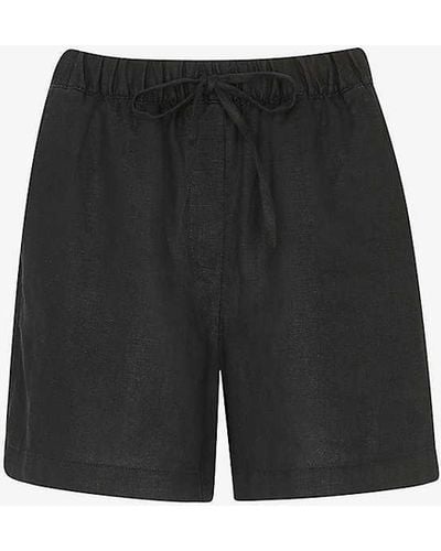 Whistles Elasticated-waist High-rise Linen Shorts - Black