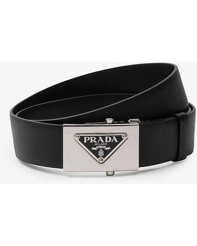 Prada Logo Plaque-buckle Saffiano-leather Belt - Black