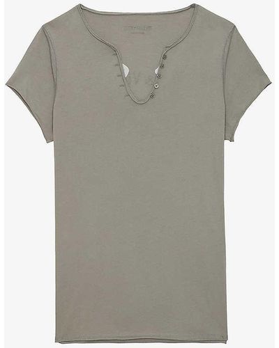 Zadig & Voltaire Tunisien Rhinestone And Brand-print Cotton T-shirt - Grey