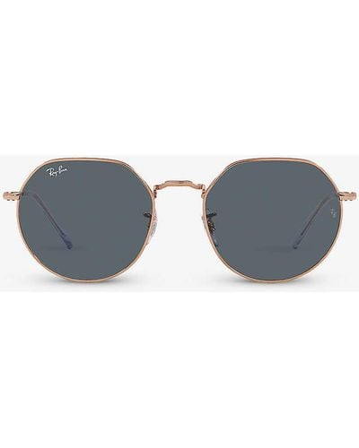 Ray-Ban Rb3565 Jack Hexagonal-frame Metal Sunglasses - Blue