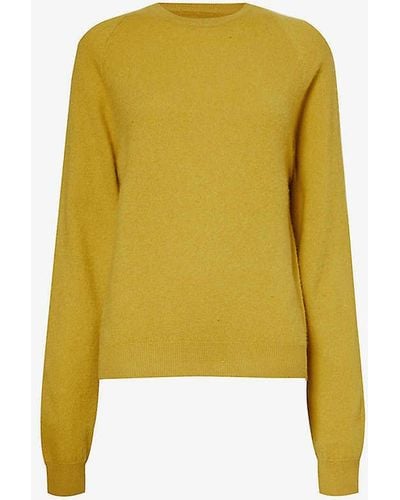 Frenckenberger Round-neck Brushed-texture Cashmere Knitted Jumper - Yellow