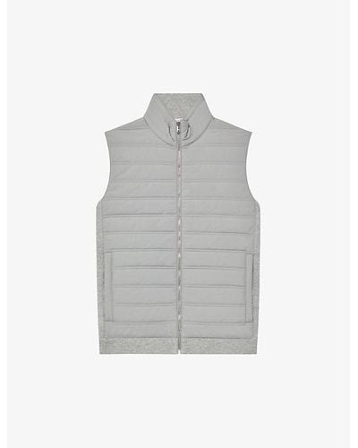 Reiss William High-collar Quilted Woven Gilet - Gray