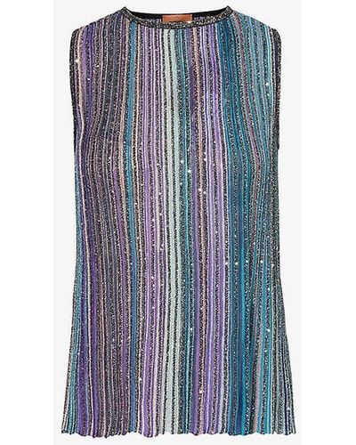 Missoni Sequin-embellished Metallic Woven-blend Top - Blue
