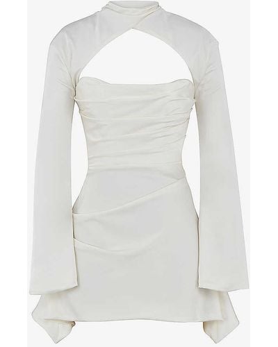 House Of Cb Toira Long-sleeved Corseted Satin Mini Dress - White
