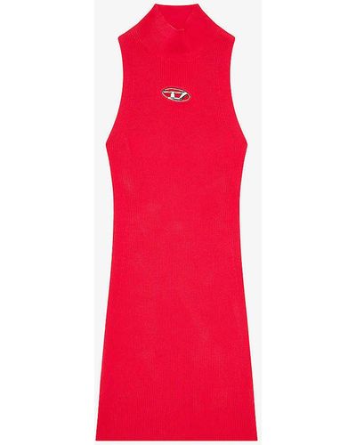 DIESEL M-onervax Brand-plaque Slim-fit Knitted Mini Dress - Red