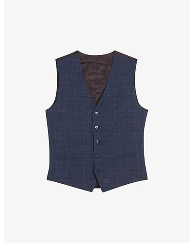 Ted Baker Vy Chelarw Slim-fit Check Wool Waistcoat - Blue