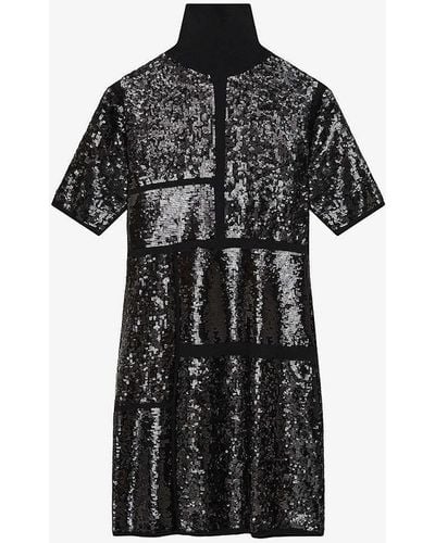 JOSEPH High-neck Sequin-embellished Wool-blend Mini Dress - Black