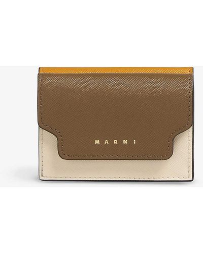 Marni Logo-print Leather Trifold Wallet - Natural
