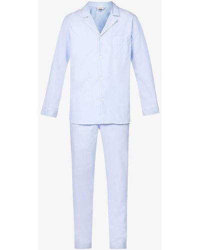 Zimmerli of Switzerland Long-sleeved Relaxed-fit Cotton Pyjama Set - Blue
