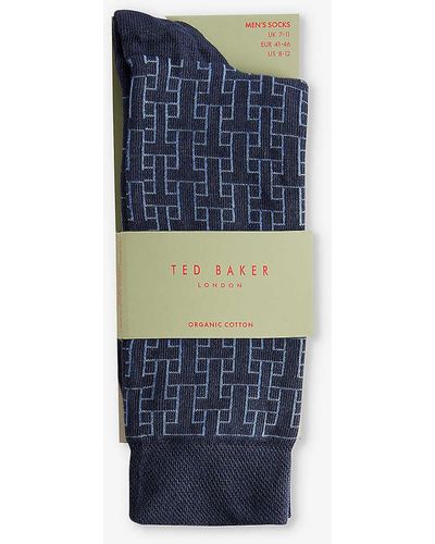 Ted Baker Sokksix Graphic-pattern Stretch Cotton-blend Socks - Blue