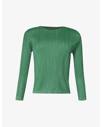 Pleats Please Issey Miyake December Long-sleeved Knitted Top - Green