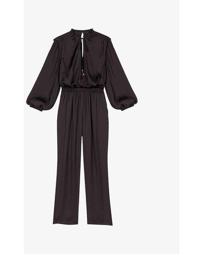Maje Paulynou Tied-neck Balloon-sleeved Recycled-polyester Jumpsuit - Black