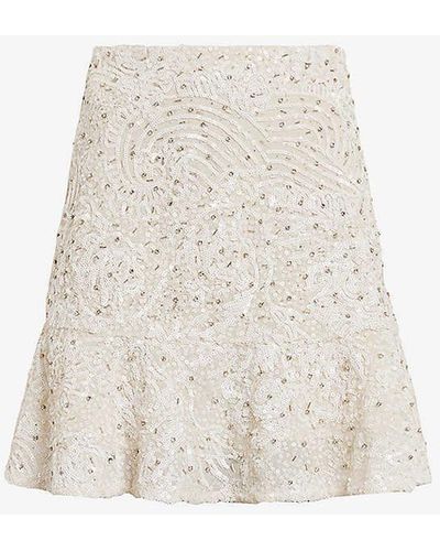 AllSaints Ivy Sequin-embroidered Frill-hem Woven Mini Skirt - White