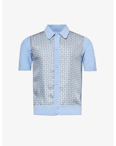 Amiri Branded Contrast-panel Wool Polo Shirt X - Blue