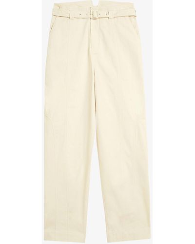 Ted Baker Nysse Cropped Belted Stretch-cotton Trousers - White
